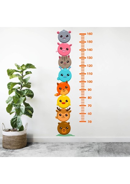 Kt Decoration Sevimli Hayvan Kafaları Boy Ölçer Duvar Sticker