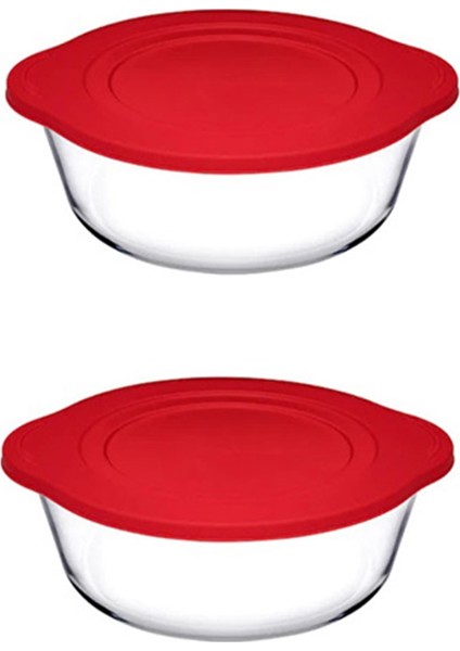 2 Adet 59001 Plastik Kapaklı Yuvarlak Borcam Tencere 2100 cc