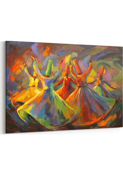 Yağlı Boya Görünümlü Beş Semazenler Tablosu