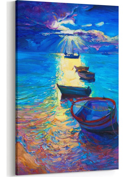 Yağlı Boya Görünümlü Kayıklar Tablosu