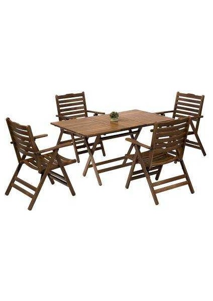 Ahşap Bahçe Balkon Seti 80x120 Masa + 4 Sandalye -Ürgüp Katlanır Takım
