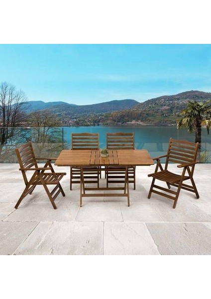 Ahşap Bahçe Balkon Seti 80x120 Masa + 4 Sandalye -Ürgüp Katlanır Takım modelleri