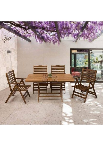 Ahşap Bahçe Balkon Seti 80x120 Masa + 4 Sandalye -Ürgüp Katlanır Takım fırsatları