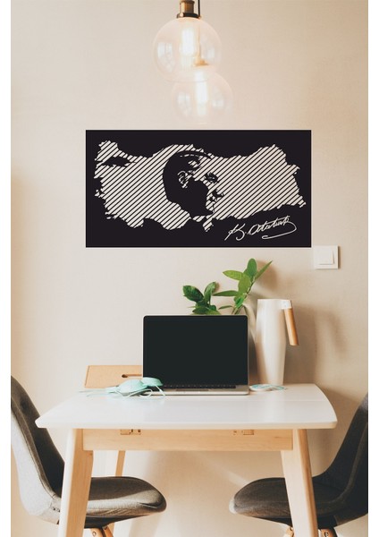 - Atatürk Lazer Kesim Ahşap Dekoratif Tablo 47 x 90 cm
