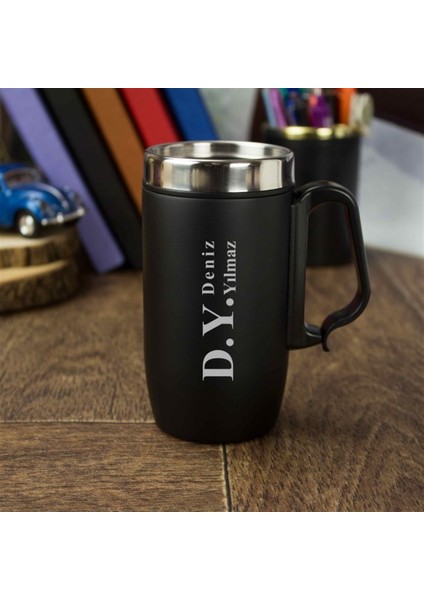 İsme Özel Kulplu Çelik Termos Bardak Mat Siyah 280 ml fiyatları