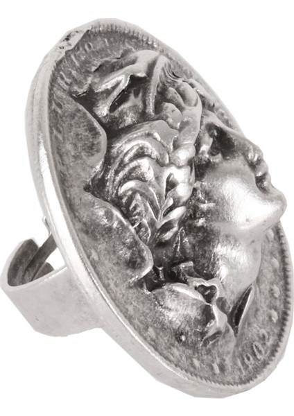 Kadın Antik Gümüş Kaplama Ayarlanabilir Afrodit Madalyon Yüzük