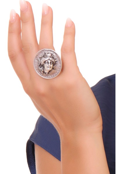 Kadın Antik Gümüş Kaplama Ayarlanabilir Afrodit Madalyon Yüzük fırsatları