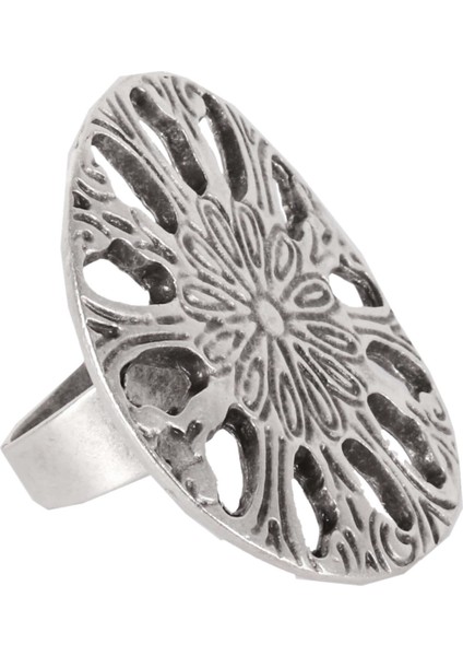 Kadın Antik Gümüş Kaplama Ayarlanabilir Baskılı Dairsel Yüzük