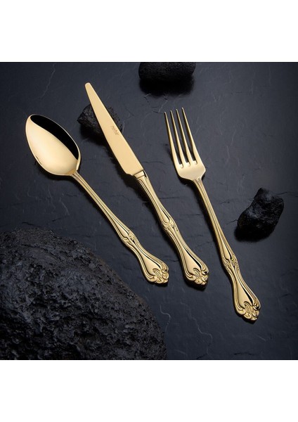 Titanium Lalezar Altın 89 Parça Deri Kutulu Çatal Kaşık Bıçak Seti