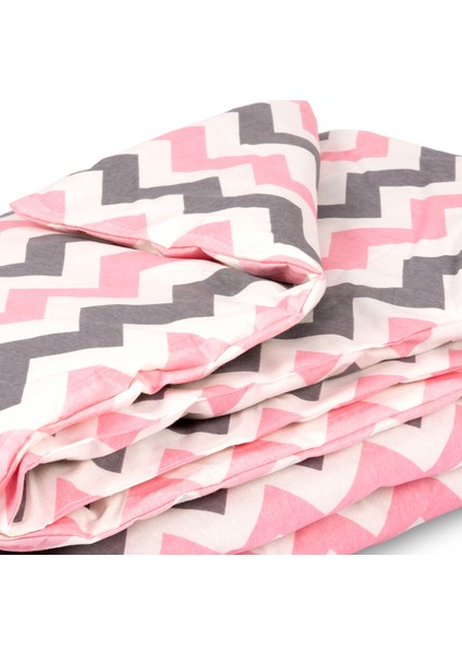 Yazlık Bebek Yorgan -Pembe-Gri Zigzag Desen 100 x 150 cm