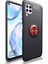 Huawei P40 Lite Kılıf Yüzüklü Manyetik Ravel Silikon Siyah Kırmızı + Tam Kaplayan 6D Nano Ekran Koruyucu 1