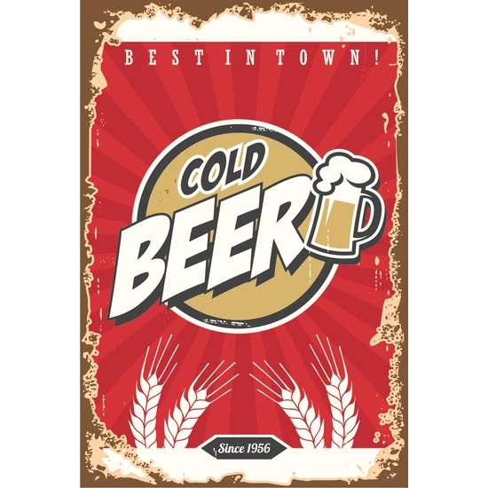 Hayat Poster Cold Beer Retro Vintage Ahşap Poster