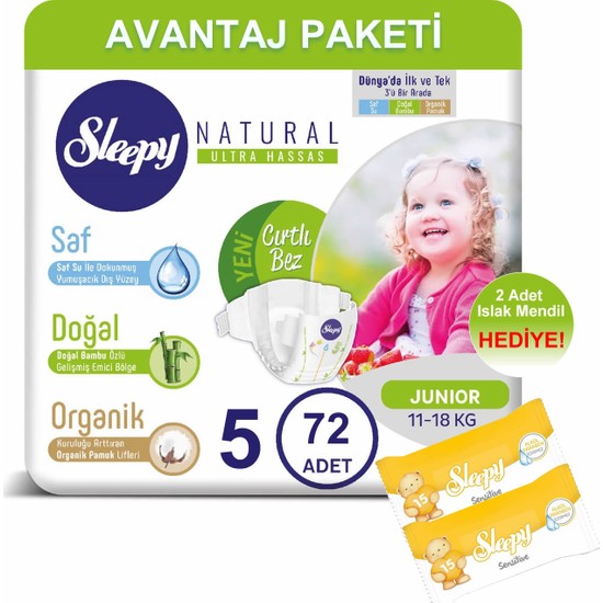 Sleepy Natural Bebek Bezi Avantaj Paketi 5 Numara 72�li Fiyatı