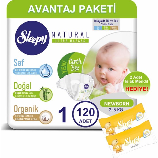 Sleepy Natural Bebek Bezi Avantaj Paketi 1 Numara 120�LI 2