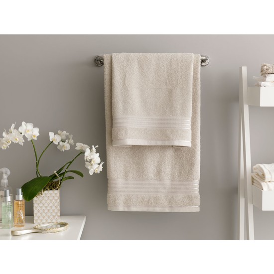 English Home Romantic Stripe Floşlu Banyo Havlusu Takımı 50 x 85CM + 70 x 150CM Açık Gri