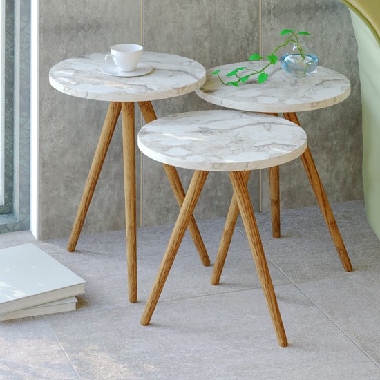 Albero Mobilya Gri Yuvarlak Mermer Desenli 3lü Zigon Sehpa Albero Mobilya Gri Yuvarlak Mermer Desenli 3lü Zigon Sehpa