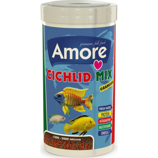 Amore Cichlid Mix Granules 1000 ml Malawi Amerikan Tanganyika Ciklet Protein Spirulina Balık Yemi