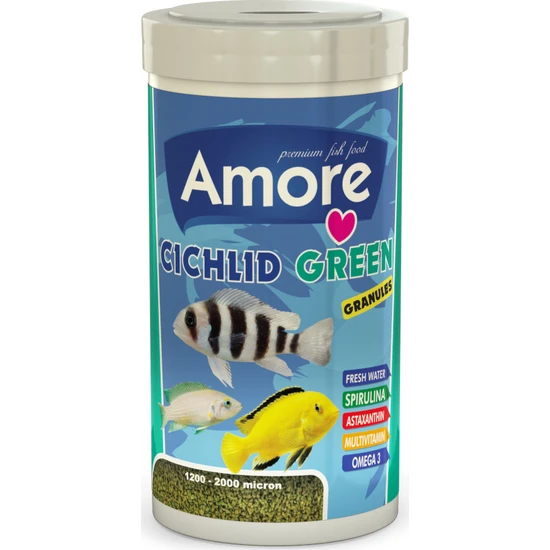 Amore Cichlid Green Granules 1000 ml Malawi Amerikan Tanganyika Ciklet Bitkisel Balık Yemi