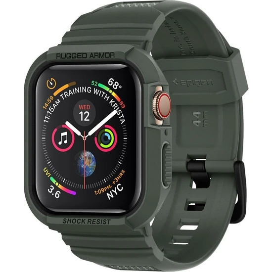 Spigen Apple Watch Seri 9/8/7/6/SE/SE2/5/4 (44mm / 45mm) ile Uyumlu Kılıf Rugged Armor Pro Military Green - 062CS26016