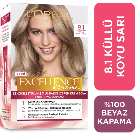 L'Oréal Paris Excellence Creme Saç Boyası - 8.1 Küllü Koyu Sarı