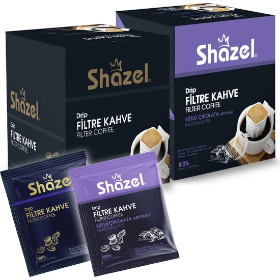 Shazel Drip Filtre Klasik ve Drip Filtre Latte Çikolatalı- 24'lü/ 2 Kutu