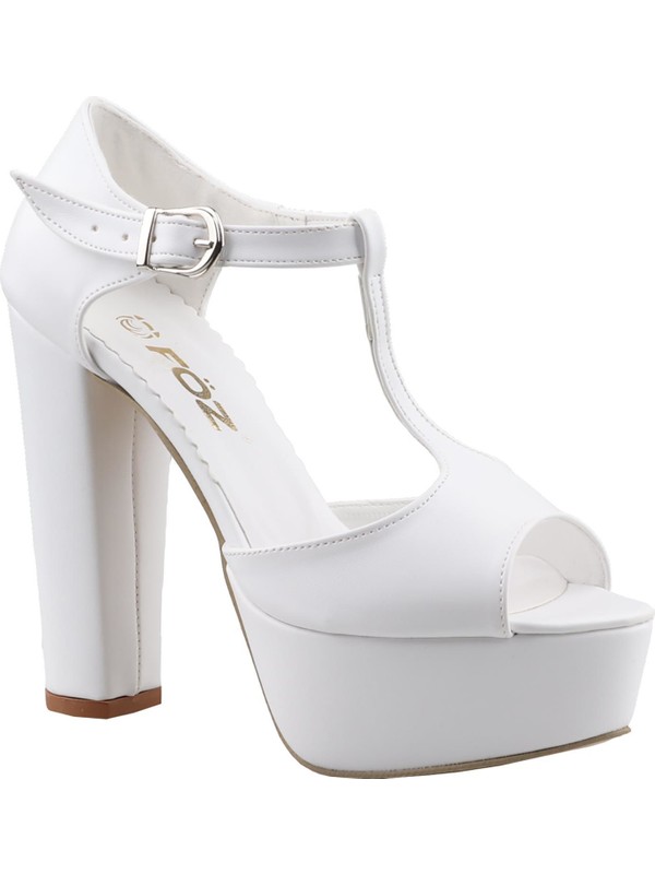 Föz Beyaz Platformlu 12 cm Kadın Topuklu Ayakkabı B28