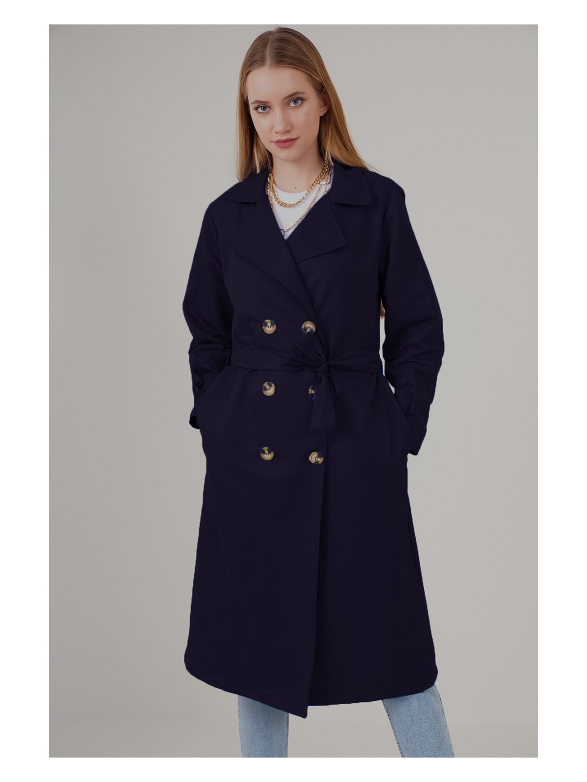 Bigdart 5853 Desenli Kruvaze Yaka Trençkot - C. Bej - Görsel 4