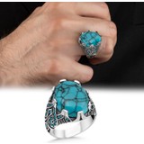 Argento Silver Firuze Taşlı 925 Ayar Gümüş Erkek Yüzük
