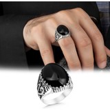 Argento Silver 925 Ayar Gümüş Erkek Yüzük Oniks Taşlı
