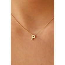 Sefa Kuyumculuk 14 Ayar Altın Üç Boyutlu P Harf Kolye