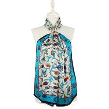 Bursa İpek Turkuaz Siyah Karanfil Lale Ipek Fular