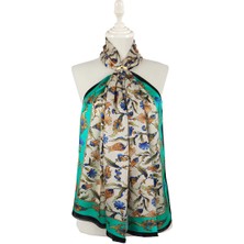 Bursa İpek Yeşil Siyah Karanfil Lale Ipek Fular