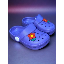 Calx Akım Bebek Çocuk Mor Renkli Çiçek Figürlü Kaydırmaz Ortopedik Sandalet Crocs Terlik
