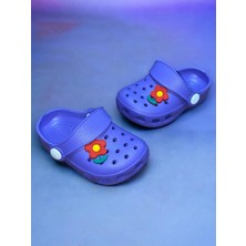 Calx Akım Bebek Çocuk Mor Renkli Çiçek Figürlü Kaydırmaz Ortopedik Sandalet Crocs Terlik