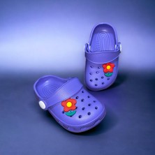 Calx Akım Bebek Çocuk Mor Renkli Çiçek Figürlü Kaydırmaz Ortopedik Sandalet Crocs Terlik