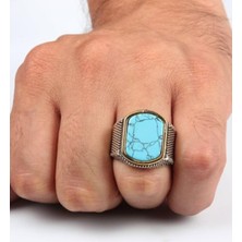 Argento Silver Firuze Taşlı 925 Ayar Gümüş Erkek Yüzük