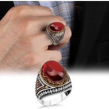 Argento Silver Kırmızı Zirkon Taşlı 925 Ayar Gümüş Erkek Yüzük
