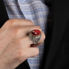 Argento Silver Kırmızı Zirkon Taşlı 925 Ayar Gümüş Erkek Yüzük