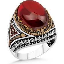 Argento Silver Kırmızı Zirkon Taşlı 925 Ayar Gümüş Erkek Yüzük