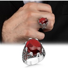Argento Silver Kırmızı Zirkon Taşlı 925 Ayar Gümüş Erkek Yüzük