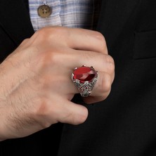 Argento Silver Kırmızı Zirkon Taşlı 925 Ayar Gümüş Erkek Yüzük