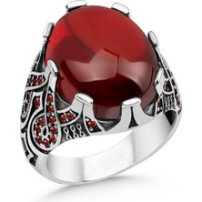 Argento Silver Kırmızı Zirkon Taşlı 925 Ayar Gümüş Erkek Yüzük