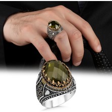 Argento Silver Yeşil Faset Kesim Zirkon Taşlı 925 Ayar Gümüş Erkek Yüzük