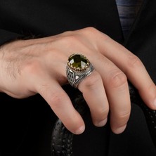 Argento Silver Yeşil Faset Kesim Zirkon Taşlı 925 Ayar Gümüş Erkek Yüzük