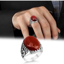 Argento Silver Kırmızı Akik Taşlı 925 Ayar Gümüş Erkek Yüzük