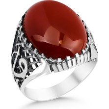 Argento Silver Kırmızı Akik Taşlı 925 Ayar Gümüş Erkek Yüzük