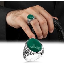 Argento Silver Yeşil Akik Taşlı 925 Ayar Gümüş Erkek Yüzük