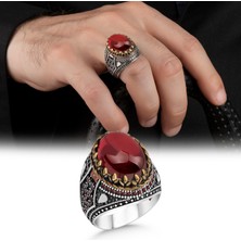Argento Silver Kırmızı Zirkon Taşlı 925 Ayar Gümüş Erkek Yüzük