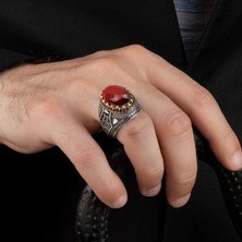 Argento Silver Kırmızı Zirkon Taşlı 925 Ayar Gümüş Erkek Yüzük