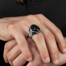 Argento Silver Siyah Oniks Taşlı 925 Ayar Gümüş Erkek Yüzük